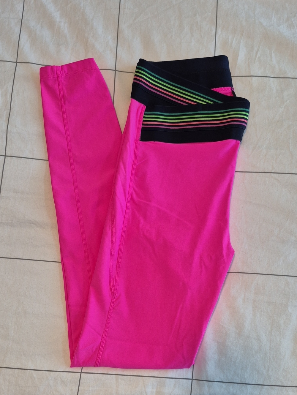 NYLORA Hot Pink Leggings with Black Striped Waistband